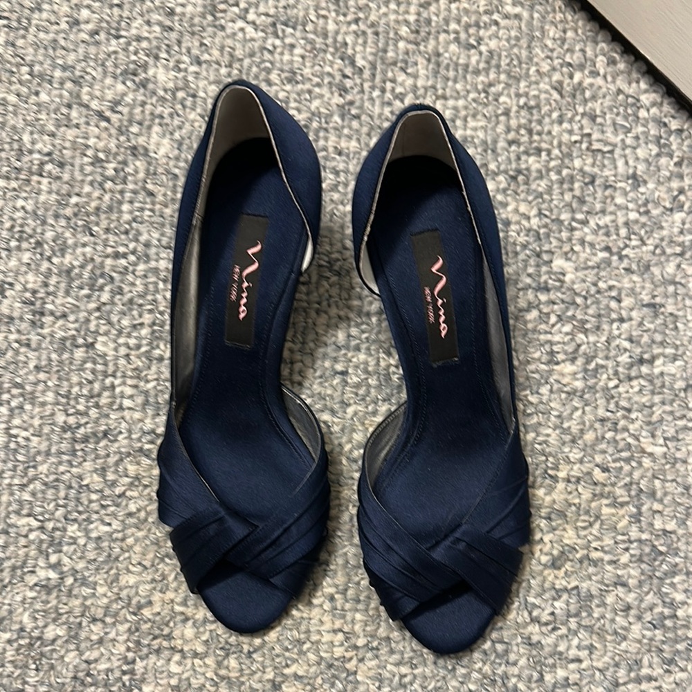 Nina Blue Elegant Peep-Toe Heels